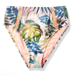 Hobie Tropical Leaf Print Bikini Bottom - Blue, Green, Pink